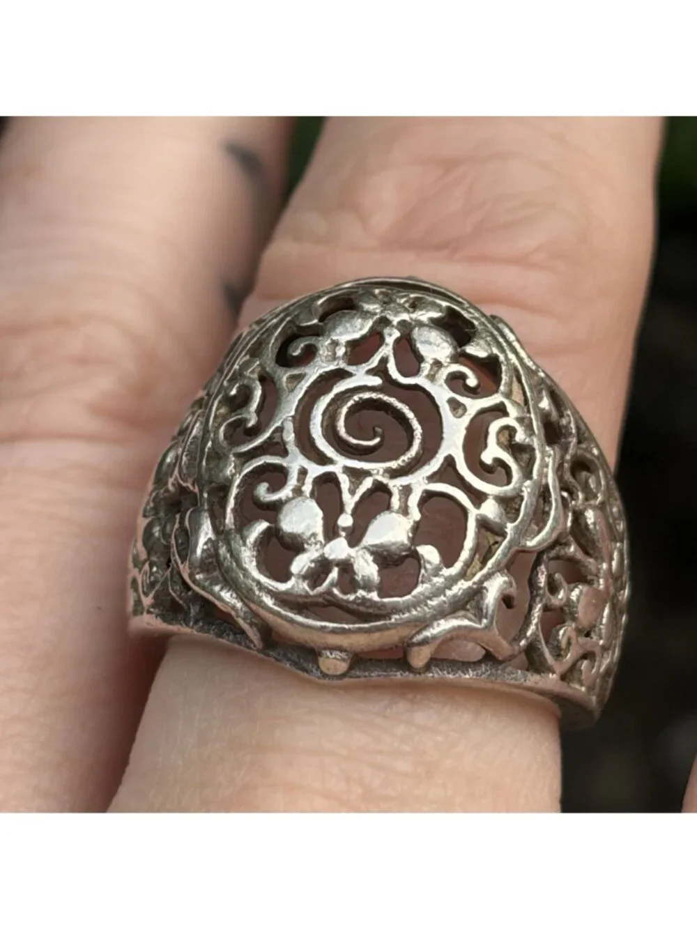 Sterling Silver 6.5 Butterfly Spiral Openwork Dome Statement Ring Boho Vintage